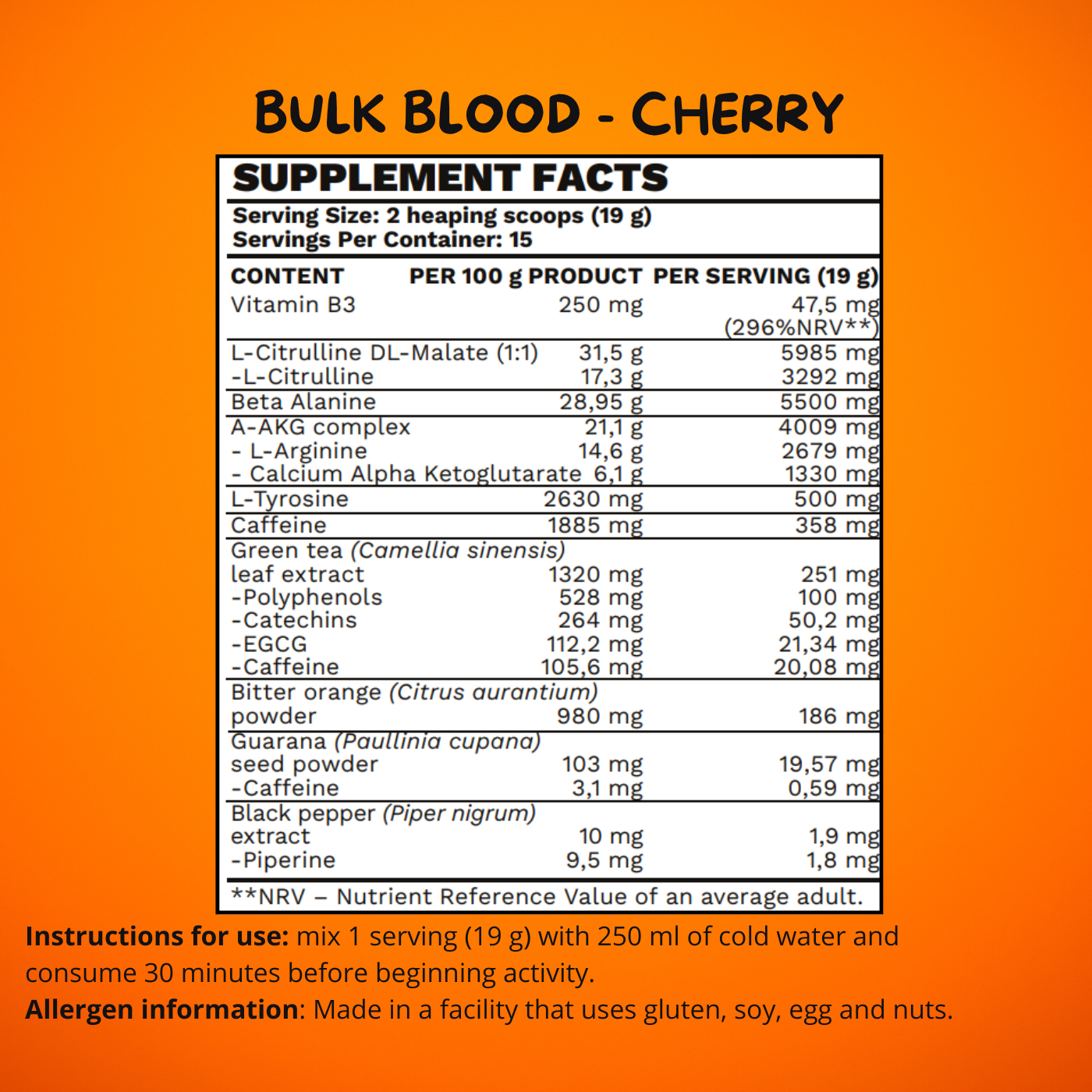 Bulk Blood Pump - High Pre-Workout - 300g - BeBulk Nutrition